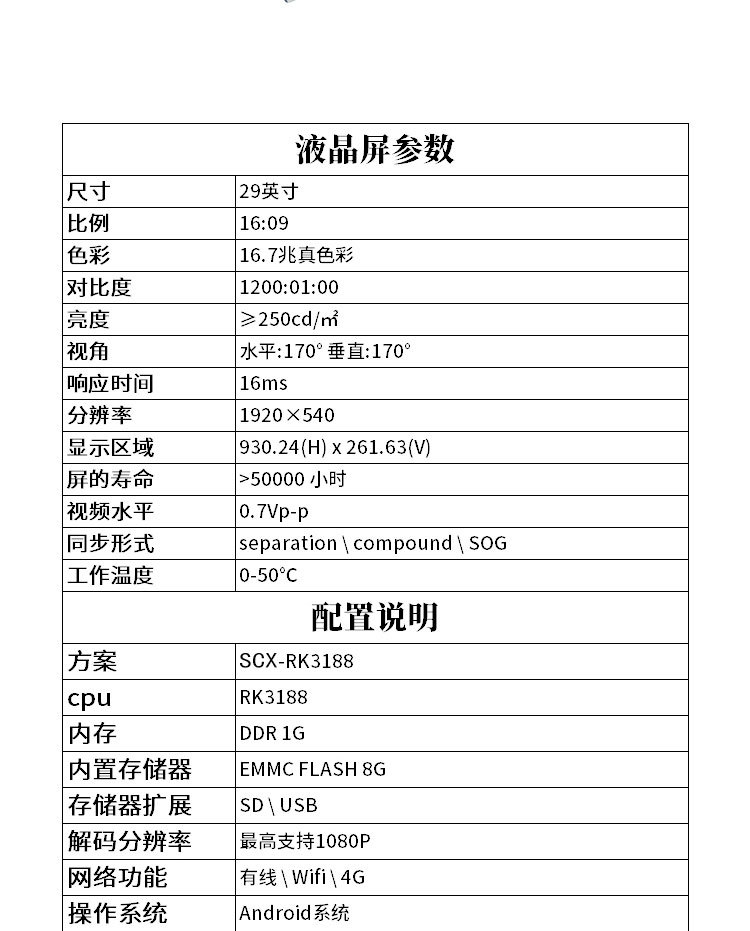 液晶屏配置参数